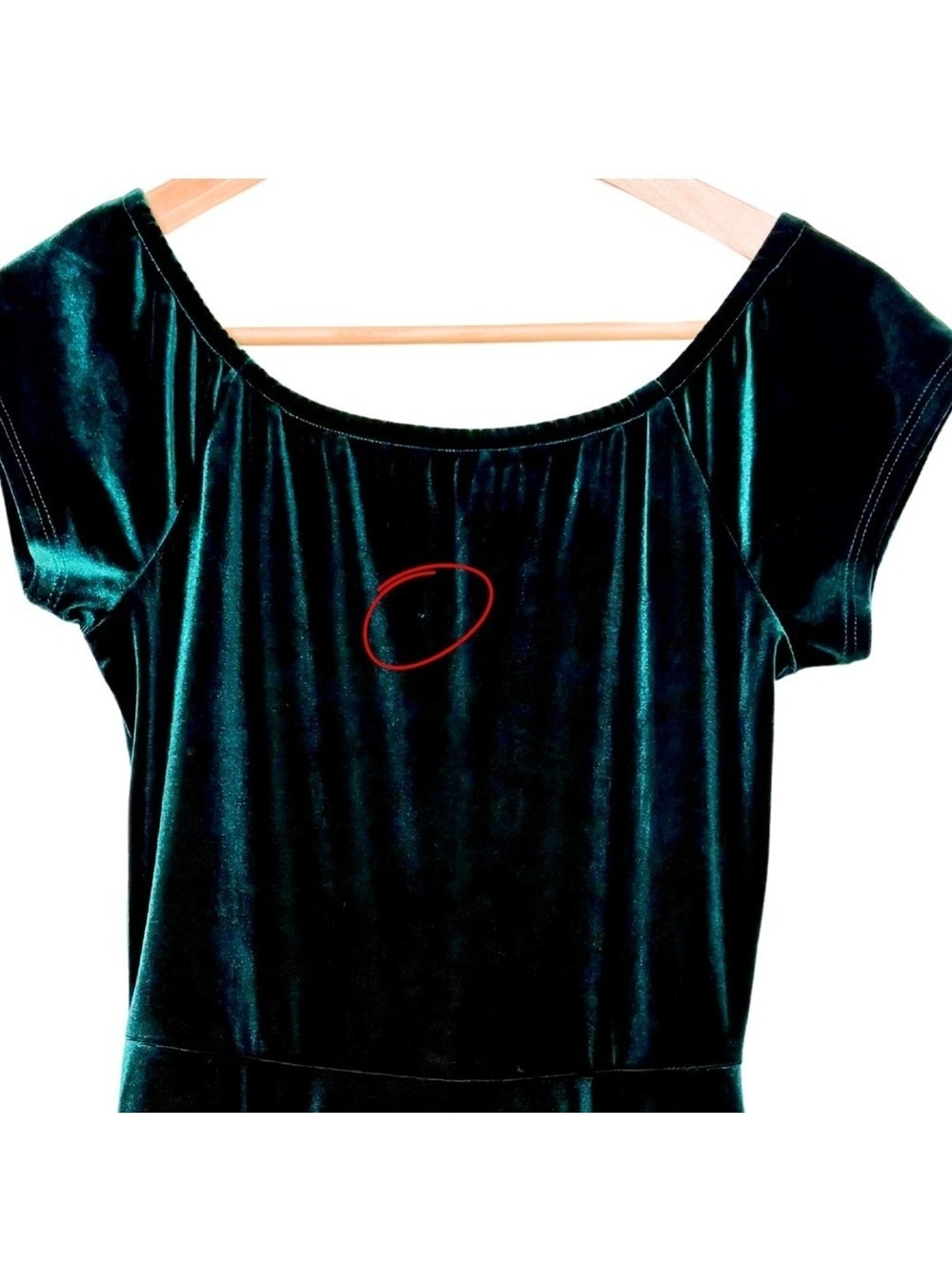 Jolie A-Line Mini Dress Cap Sleeve Fit & Flare Emerald Green Velour S 90s Y2K - Picture 3 of 8